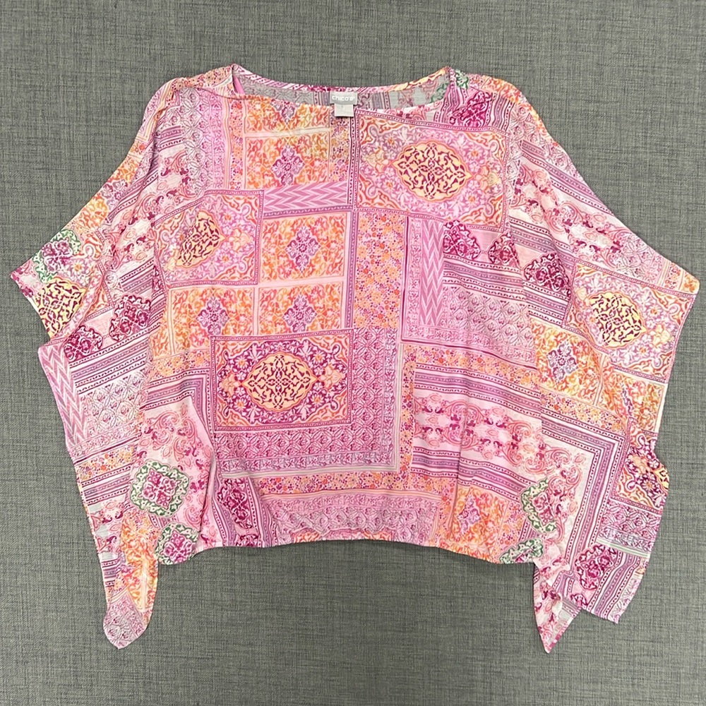 Chicos Coastal Tile Bubble Hem Jersey Blouse